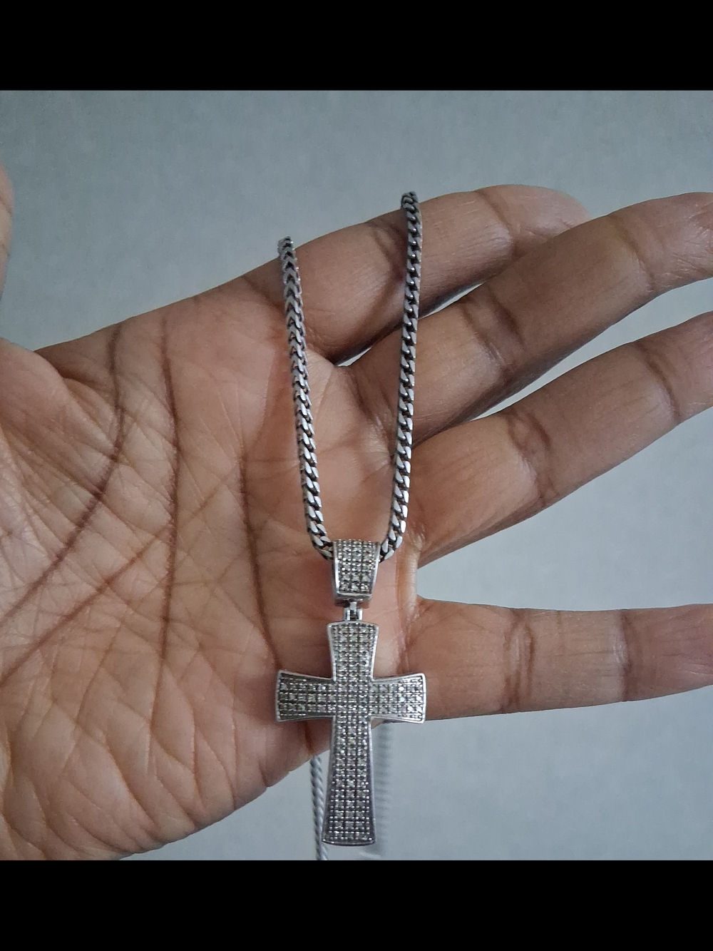 Sterling Silver MICRO Pave DIAMOND Cross Pendant Necklace WITH - Silver SNAKE CH